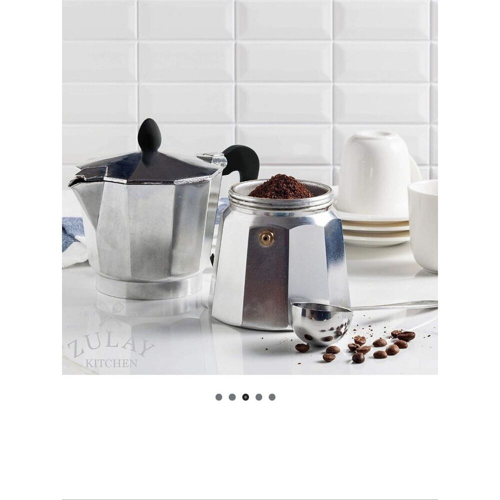 Espresso Maker Moka Pot Silver Aluminum with Black Handle - Picture 3 of 15